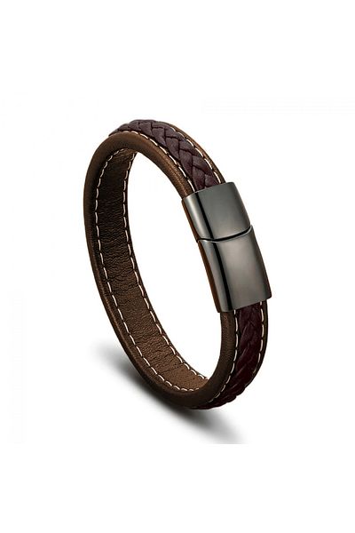 Caseras Hair Braided Natural Leather And Steel Men's Bracelet