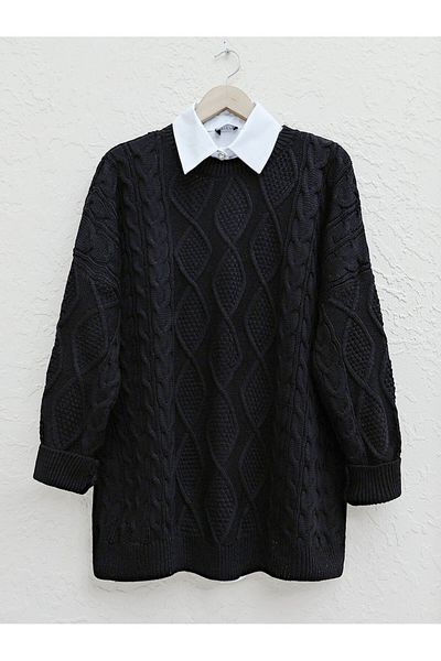 Modamorfo Honeycomb Pattern Winter Loose Knitwear Sweater - Black