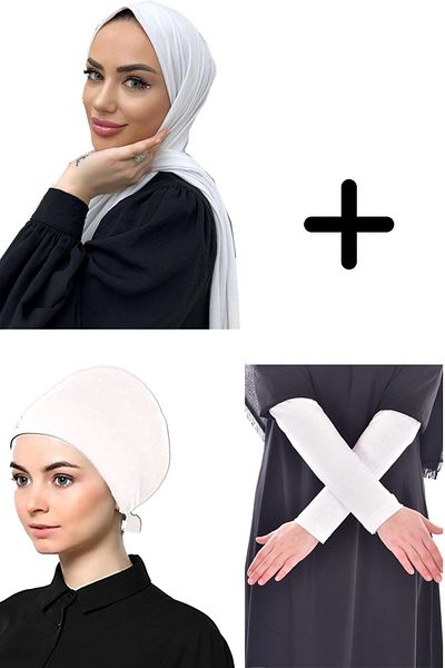 Belifanti Collection White Combed Cotton Shawl - Plain Bonnet Prayer Sleeve, Set of 3