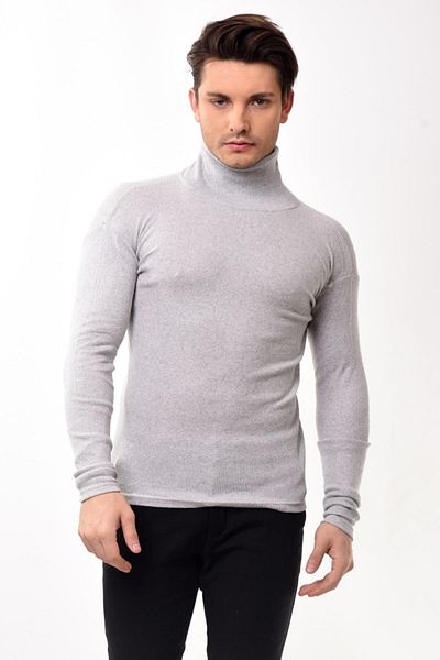 Belifanti Collection Ανδρικό πουλόβερ με ζιβάγκο με λεπτή εφαρμογή σε γκρι χρώμα
