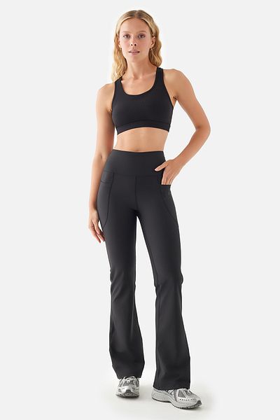 Superstacy Carmen Flared Leg High Waist Pocket Black Yoga Pants