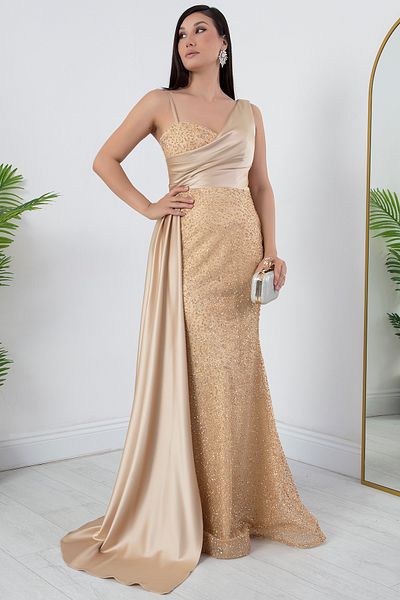 PULLIMM Glitter Satin Detail Evening Dress Sb5268