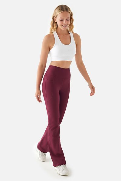 Superstacy Carmen Flared Leg High Waist Pocket Cherry Yoga Pants