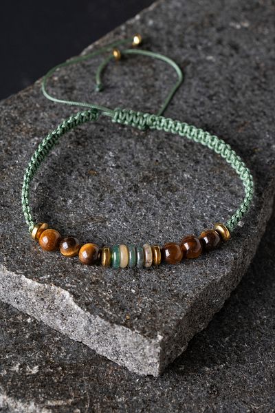 OSMANLI DOĞAL TAŞ Indian Agate-Tiger Eye-Hematite Natural Stone Men's Design Bracelet