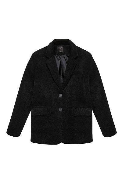Quzu Black Blazer Jacket - Button Detailed