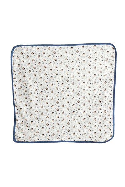 bebegen Ayıcık Desenli Tek Kat Penye Krem Lacivert Bebek Battaniyesi