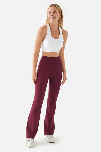 Superstacy Carmen Flared Leg High Waist Pocket Cherry Yoga Pants
