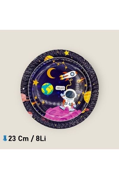 TURKUAZ PARTY Cardboard Plate 8 Pieces - Space Theme - 23 Cm