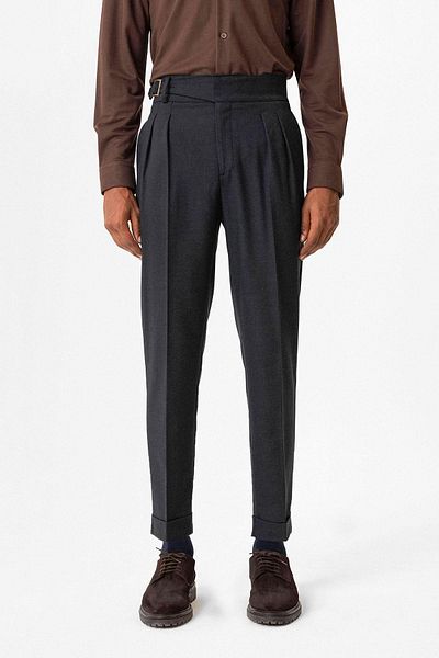 Antioch Navy Blue Pleated Buckle Detailed Men's Trousers