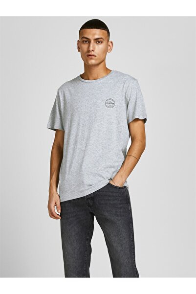 Jack & Jones JJESHARK TEE SS CREW NECK NOOS Μπετόν Γκρι