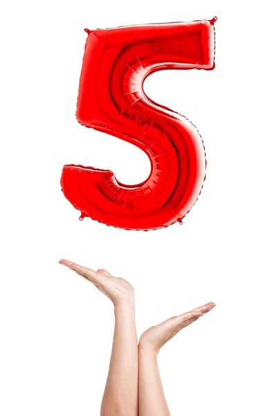 TURKUAZ PARTY 5 Number Red Foil Balloon 16 Inch 40 cm