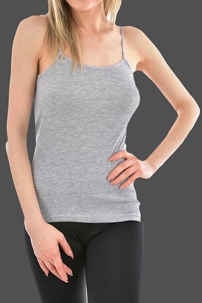 ENTAHA Tutku Women's Gray 6 Pack Cotton Ribbed Thread Strap Tank Top
