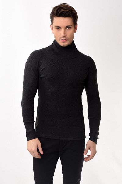 Belifanti Collection Ανδρικό ζιβάγκο με λαιμόκοψη Slim Fit πουλόβερ καπνιστό