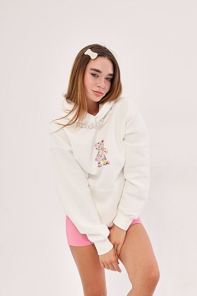 The Champ Clothing Λευκό Unisex Hoodie - Hooded, Fleece Floral Pattern, Teddy Bear Printed