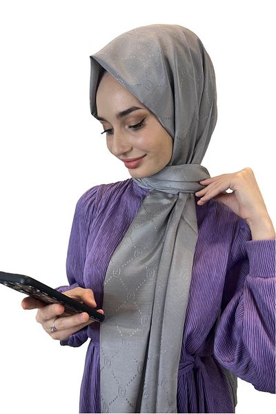 PİRAMİT Pyramid Monogram Special Patterned Shawl - Dark Silver 01008