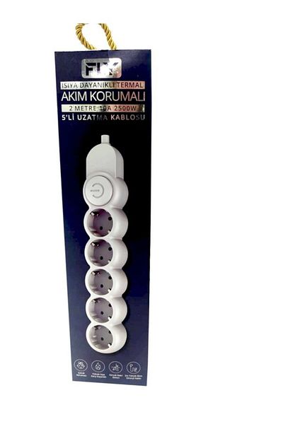 Fly -3394-01 2m 5Pcs A.Protected 10A 2500W White Socket