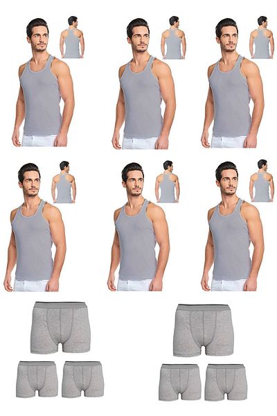Belifanti Collection Men's Cotton 6-Piece Gray Sports Athlete and 6-Piece Black Boxer 12 Piece Set