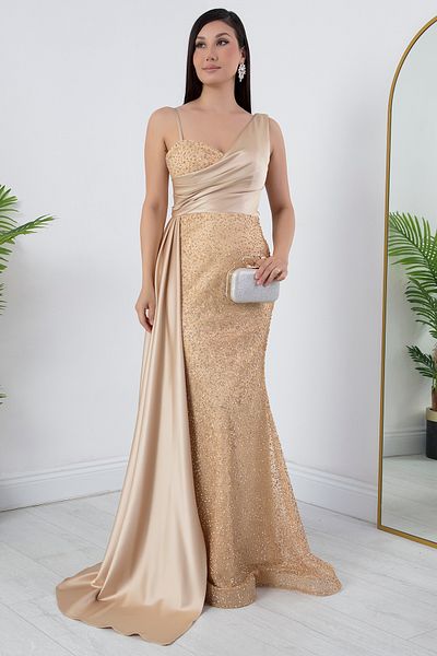 PULLIMM Glitter Satin Detail Evening Dress Sb5268
