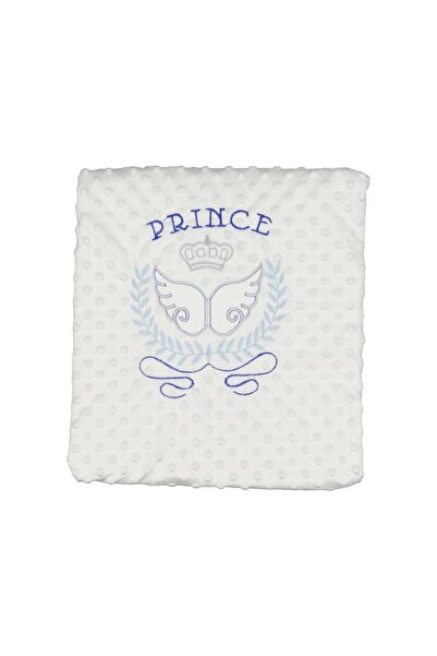 bebegen بطانية بيبي بوي إكرو بلو برنس مطرزة بالحمص 80x90