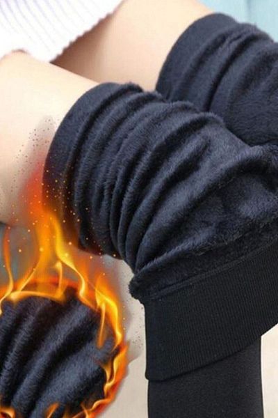 Belifanti Collection Colanți negri din pluș termic pentru damă, cu fleece în interior
