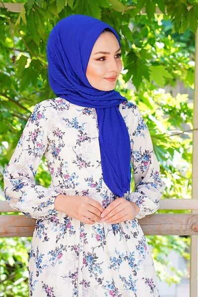 Belifanti Collection Πλισέ έτοιμο πρακτικό σάλι Saks Blue