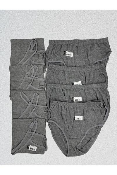 Tutku Gray Ribbed Women's Athlete and Lycra High Waist Bato - Set of 4