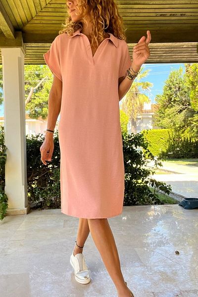 Güneşkızı Women's Powder Polo Collar Airobin Dress Gk-Bst2883