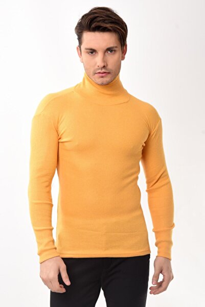 Belifanti Collection Чоловічий светр з коміром-стійкою та вузьким кроєм, жовтий