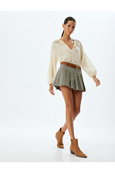 Koton Brown Women's Pleated Mini Skirt