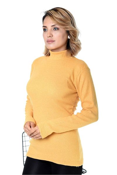 Belifanti Collection Pulover de damă galben pe jumătate cu gât