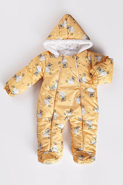 MAİBELLA Hooded Winter Jumpsuit with Hamster Patterned Booties and Gloves for Baby Girl and Boy