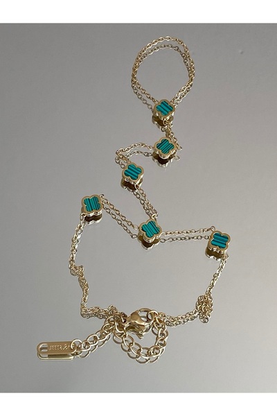 kems jewels Green Enameled Clover Detailed Steel Şahmeran