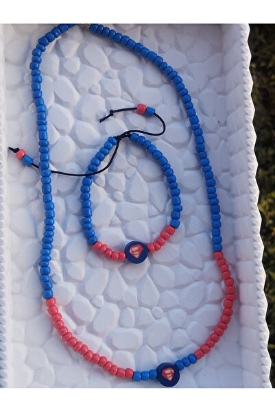 Amabel Jewelerys Superman Figured Piggy Bead Necklace and Bracelet