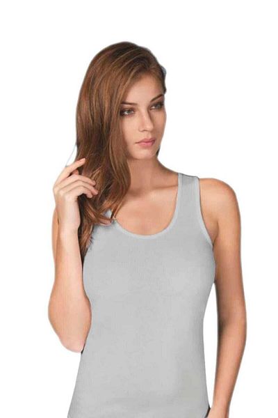 Tutku Women's Gray Ribbed Wide Strap Undershirt 6 Pack