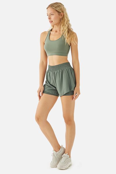 Superstacy Khaki Color Rose Tights Sports Shorts