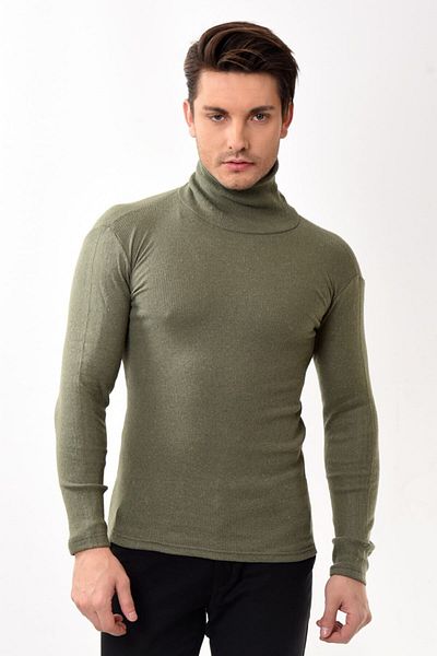 Belifanti Collection Мъжки пуловер с поло яка Slim Fit, цвят каки