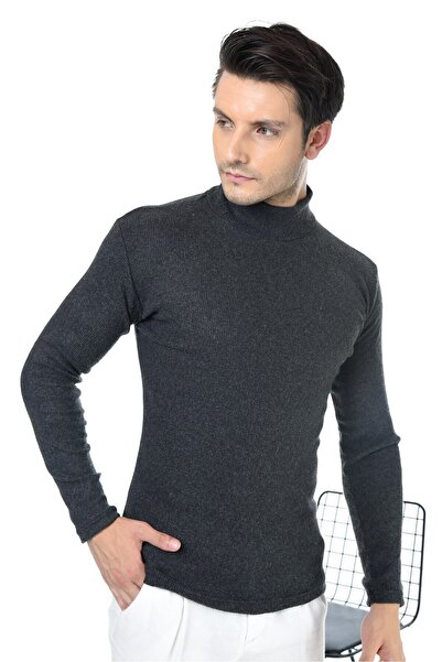 Belifanti Collection Ανδρικό πουλόβερ με καπνιστό μισό ζιβάγκο με λεπτή εφαρμογή