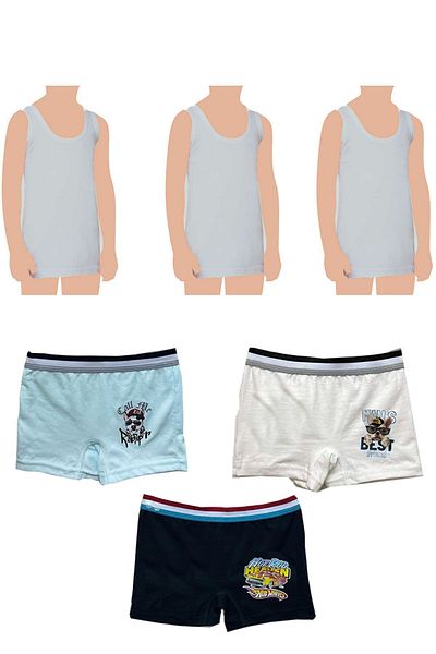 Belifanti Collection Boy's Cotton 3-Piece Gray Athlete 3-Piece Mixed Color Boxer 6-Piece Set