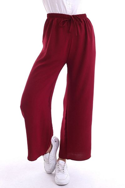 Belifanti Collection Women's Wide Wide Leg Elastic Waist Loose Aerobin Trousers Claret Red
