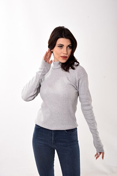 Belifanti Collection Women's Turtleneck Turtleneck Slim Fit Sweater Gray
