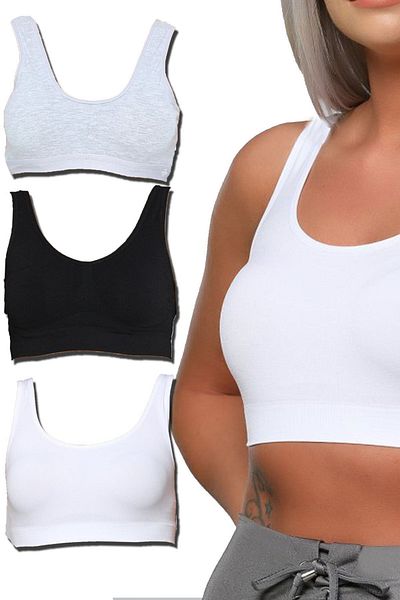 Belifanti Collection Women's Padded Thick Strap Crop Bustier Black White Gray Set of 3