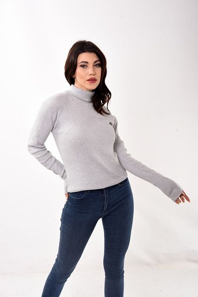 Belifanti Collection Pulover de damă cu gât rotit cu gât îngust, gri