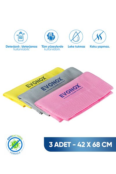 Evonox Clean Microfiber Multi-Purpose Cleaning Cloth Set of 3 |   Giant Size 42X68 cm