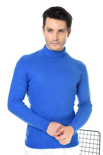 Belifanti Collection Pulover pentru bărbați Saks Blue Half Turtleneck Slim Fit