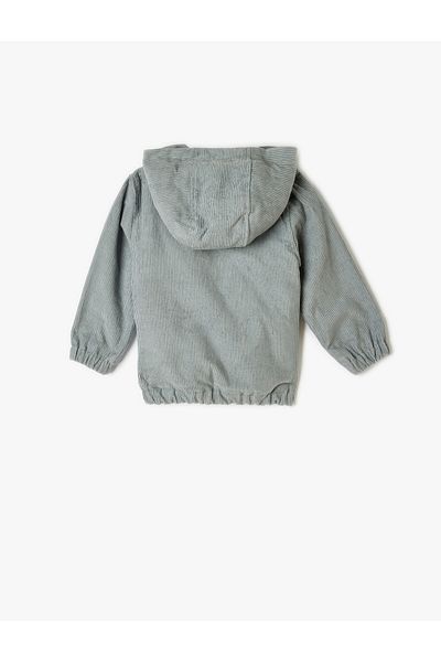 Koton Long Sleeve, Hooded Cotton Velvet Jacket - with Pockets