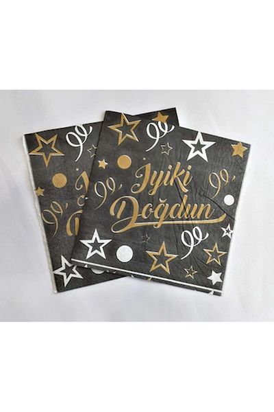 TURKUAZ PARTY Paper Napkin 33x33 Cm - Happy Birthday Black - 20 Pieces