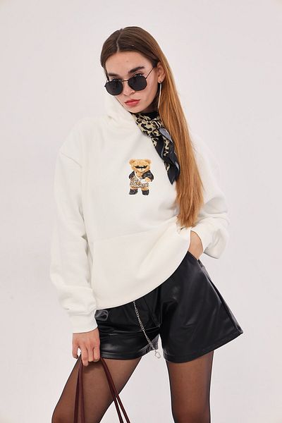 The Champ Clothing Φούτερ με κουκούλα Fleece Bear με στάμπα λευκό Unisex με κουκούλα