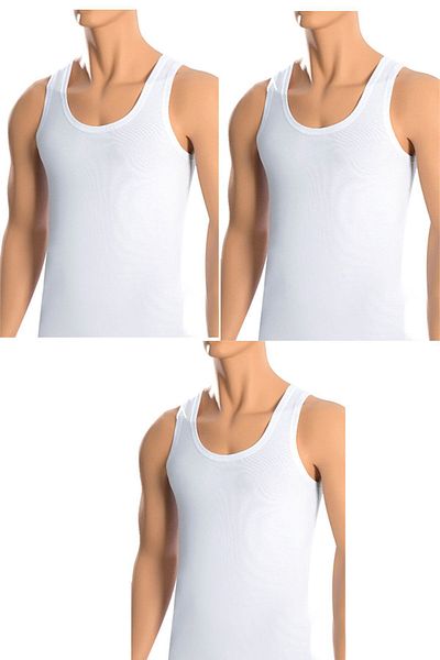 Belifanti Collection Men's Cotton 3-Piece Gray Undershirt and 3-Piece White Undershirt 6 Piece Set