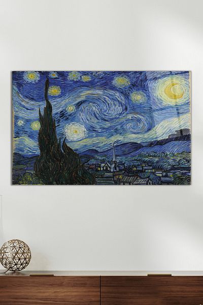 Vosevu Van Gogh Starry Night Starry Night Glass ζωγραφική, Μοντέρνα διακόσμηση σπιτιού και γραφείου, διακόσμηση τοίχου δώρου