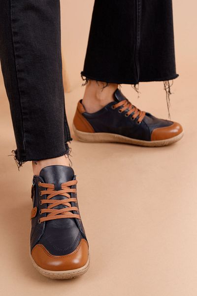 Getcho Flores Women's Genuine Leather Navy Blue Tan Shoes